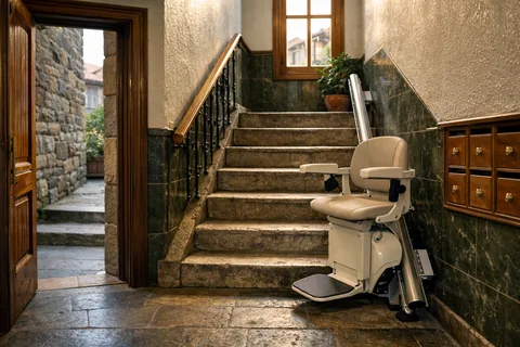 Silla salvaescaleras compacta en una escalera estrecha de piedra